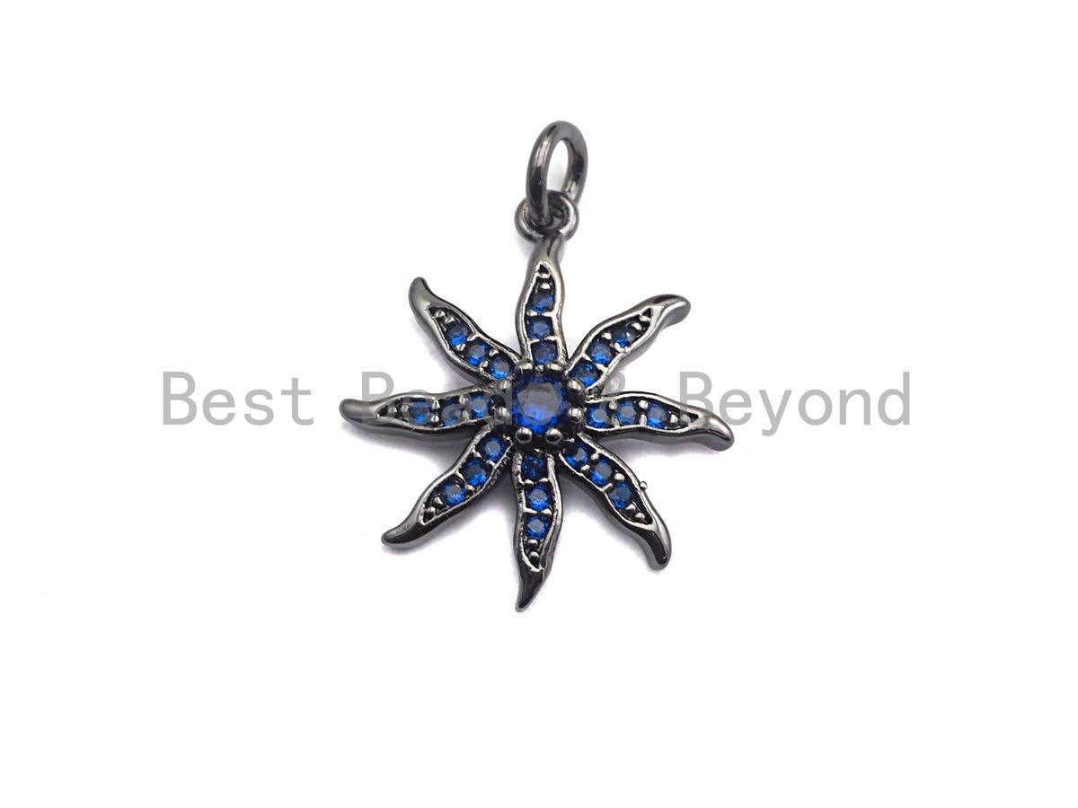 Cobalt CZ Micro Pave Starburst Pendant, Cubic Zirconia Pave Starfish Pendant/Charm,18x20mm, sku#Z419
