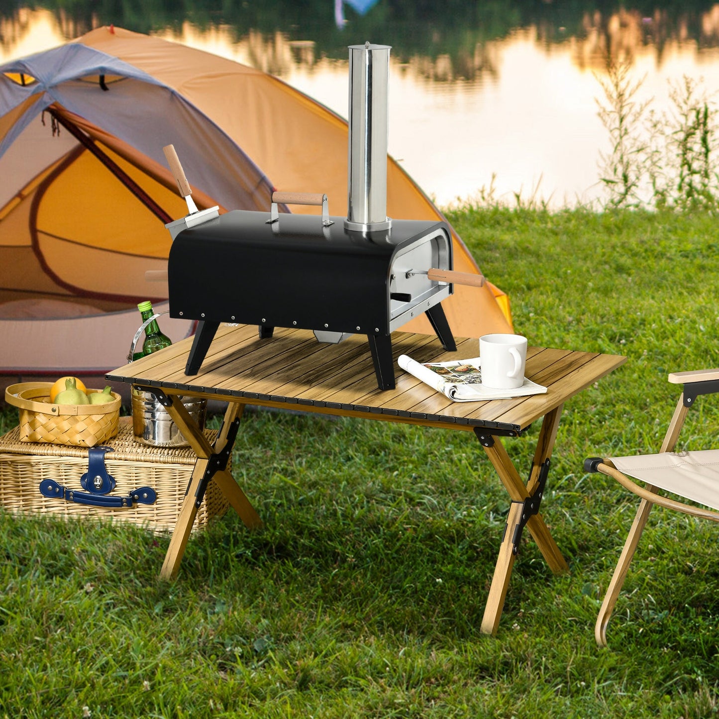 Outsunny Outdoor Pizza Oven with 12" Rotating Stone