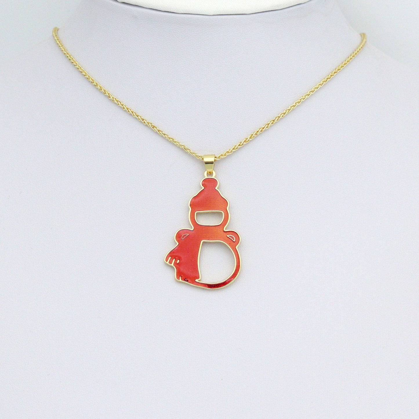Red Enamel Christmas Snowman Charm Pendant,Sku#LK1211