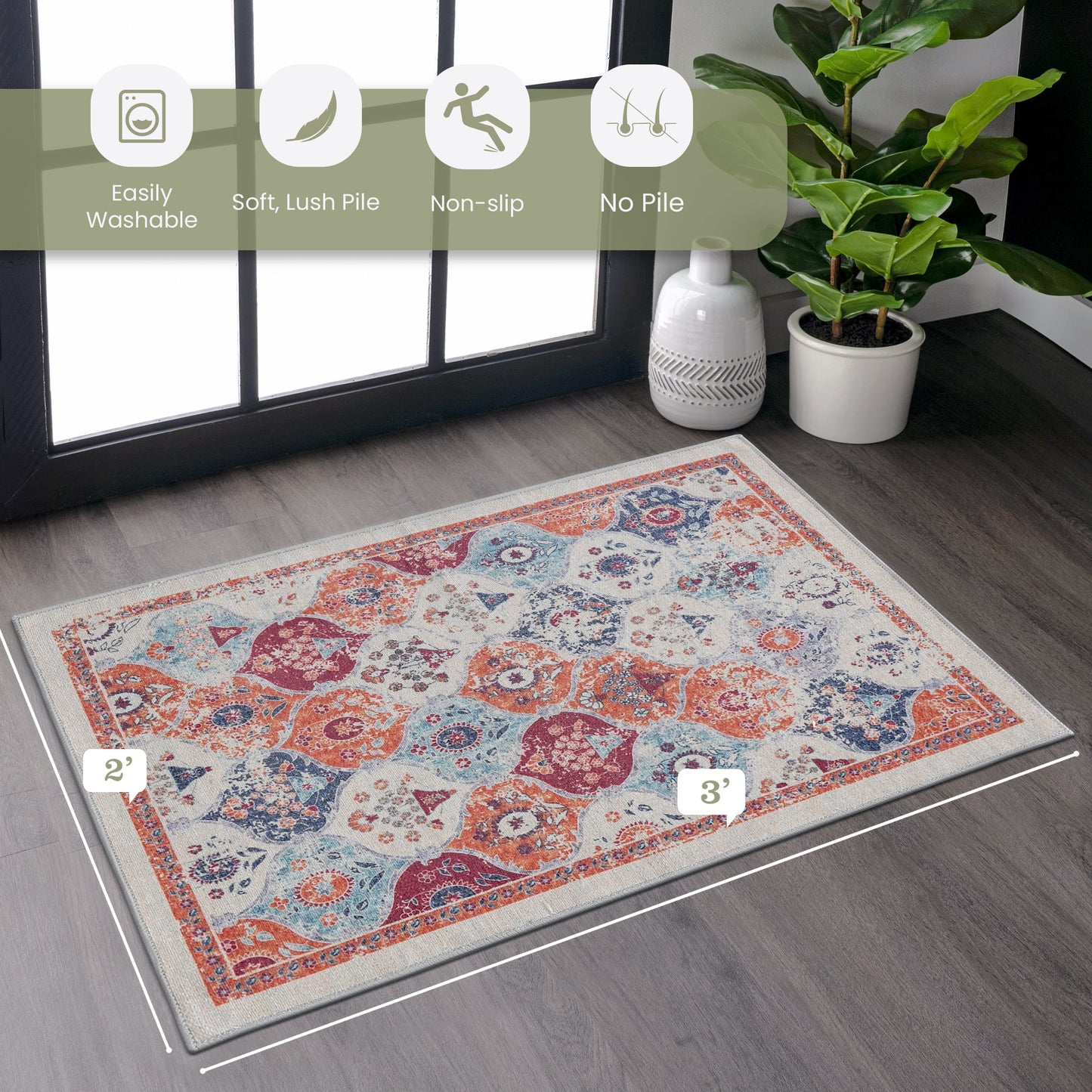 2x3 Machine Washable Area Rug