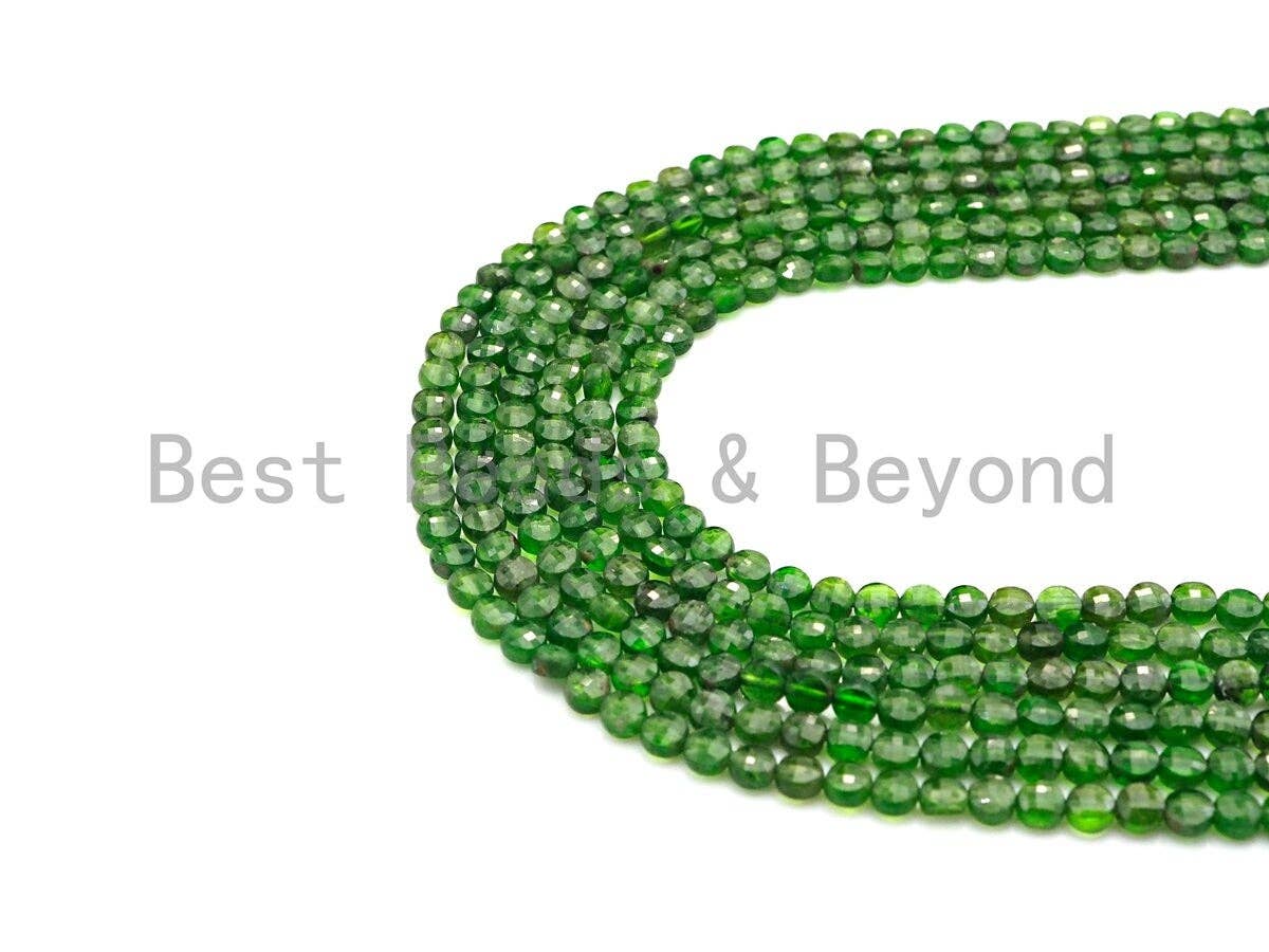 High Quality Natural Diopside Checker Board Cut Coin Shape beads, 4mmTurtle Shell Cut Diopside Beads, 16" Full Strand, sku#U811