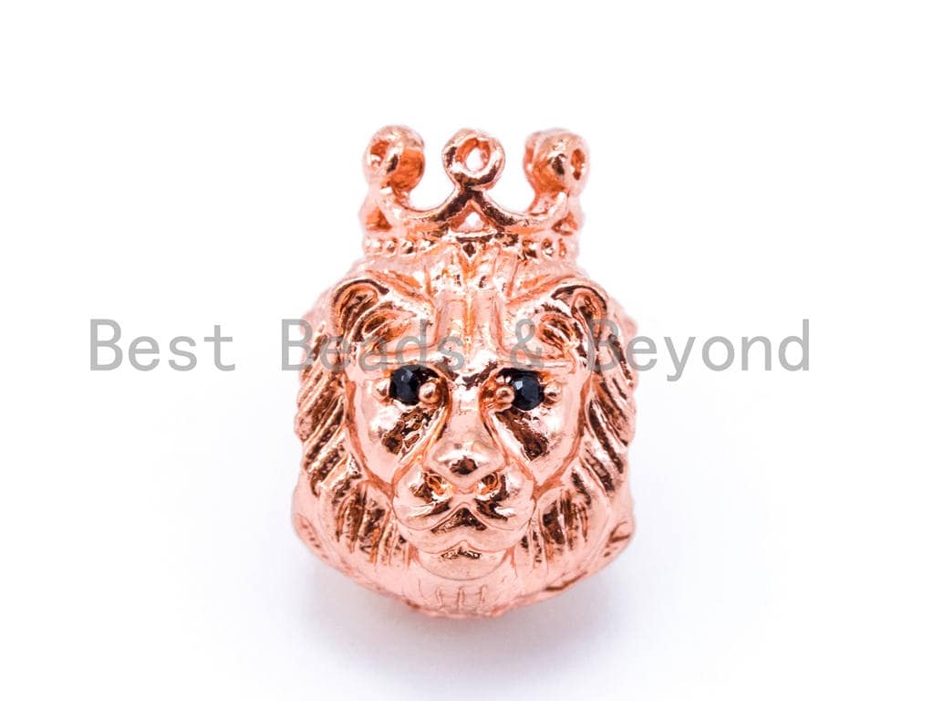 CZ King Crown Lion Head Spacer Beads, Micro Pave Cubic Zirconia Charm Beads,14x10mm, Large Hole Beads, Men's Jewelry Findings, sku#G235