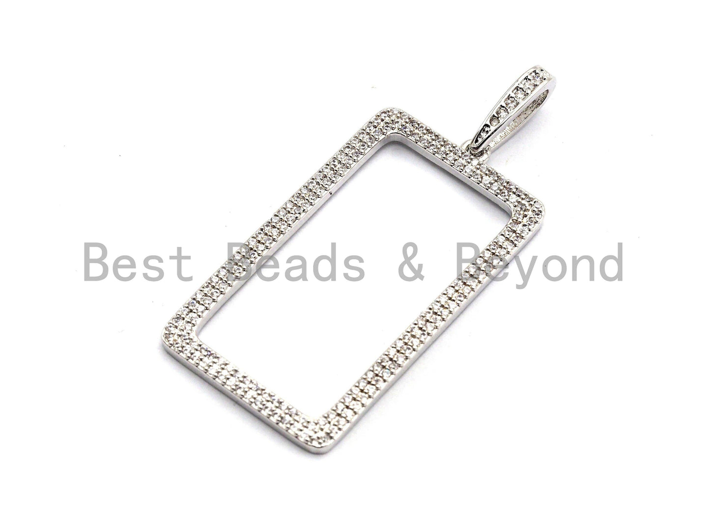 CZ Micro Pave Hollow Out Rectangle Pendant, CZ Pave Pendant, Gold/Rose Gold/Silver/Gunmetal, 22x40mm, Sku#F789
