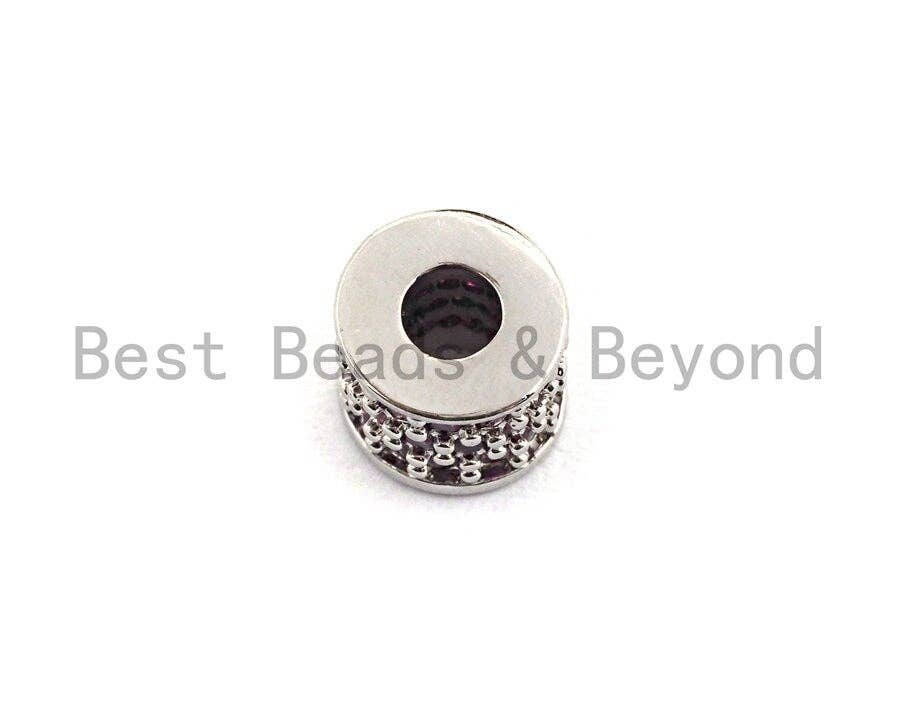 CZ Big Hole Drum Barrel Fuchsia Micro Pave Beads, Gold/Rose Gold/Silver/Black Cubic Zirconia Spacer Beads, DIY Jewelry, 6x7mm, sku#X44