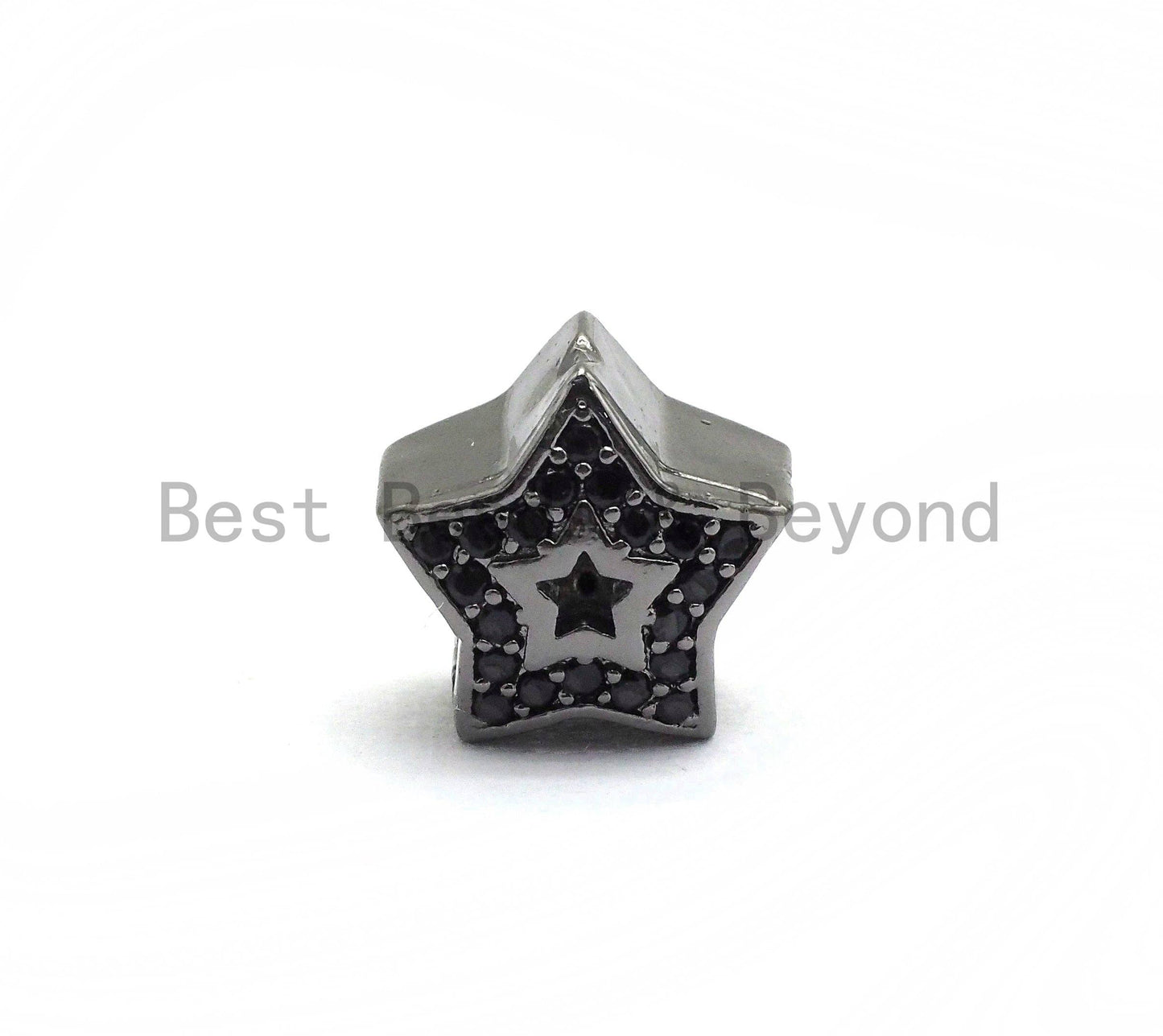 Black CZ Pave On Black Micro Pave Hollow Puffy Star Spacer Beads,sku#C96
