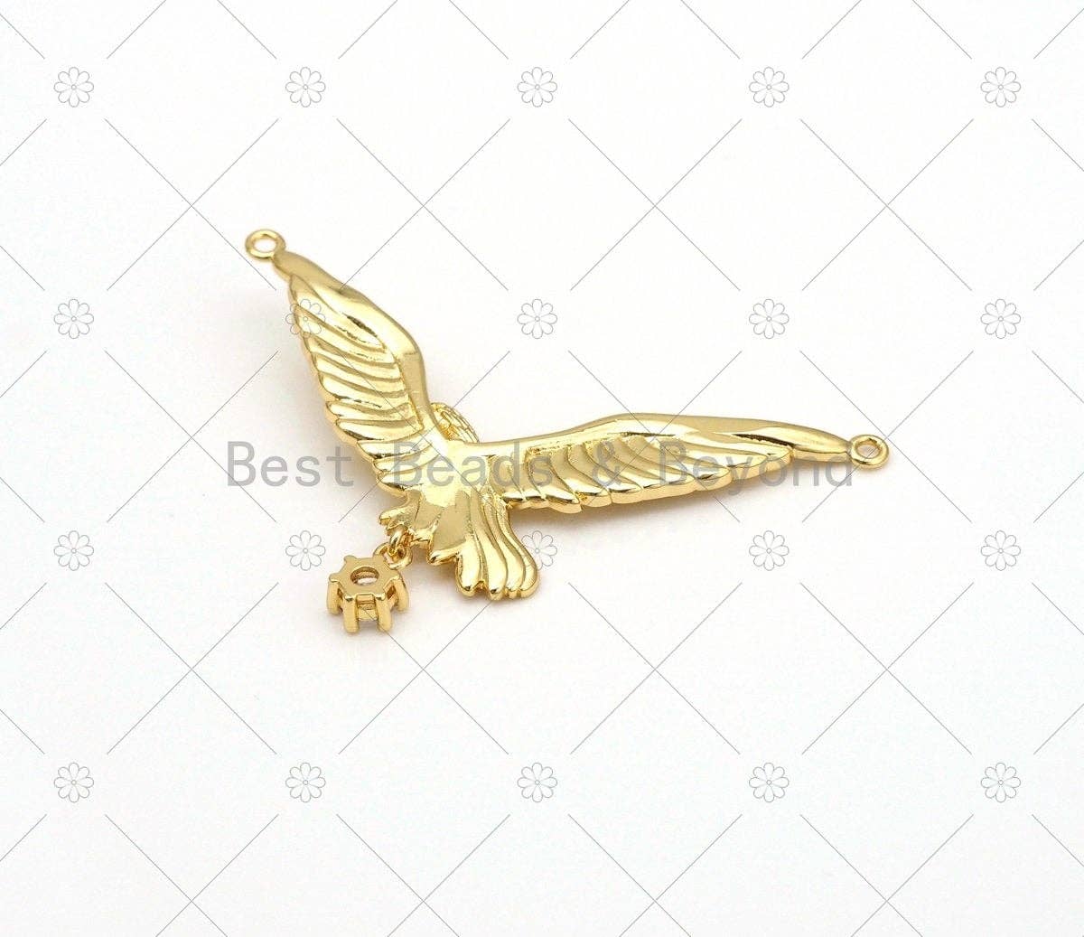 Gold Eagle with Big Clear CZ  Shape Pendant, 18K Gold Filled Eagle Charm, Necklace Bracelet Charm Pendant, 55x34mm, Sku#LK457