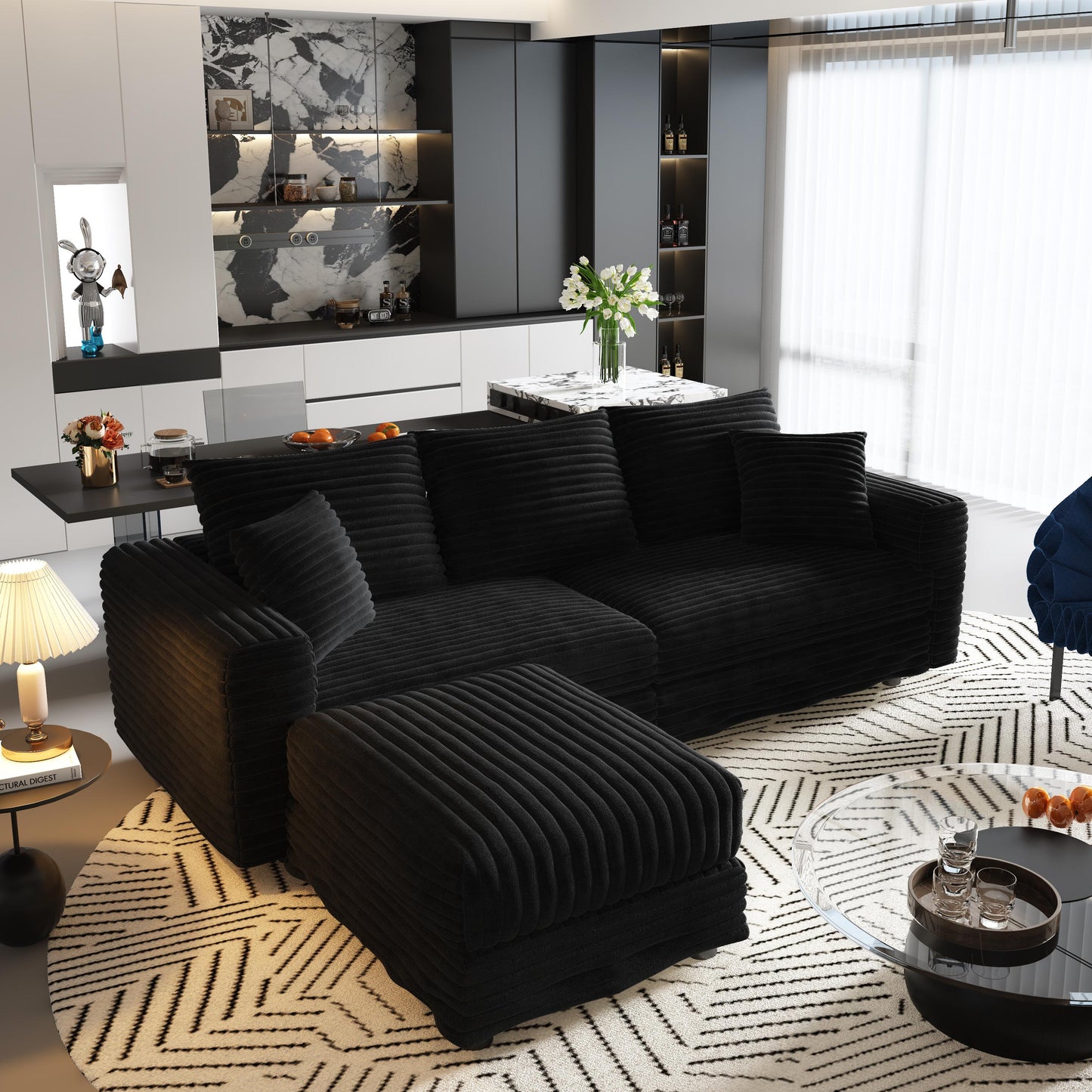 Plush Corduroy 3-Seat Sofa, Modern Comfy Upholstered Couch