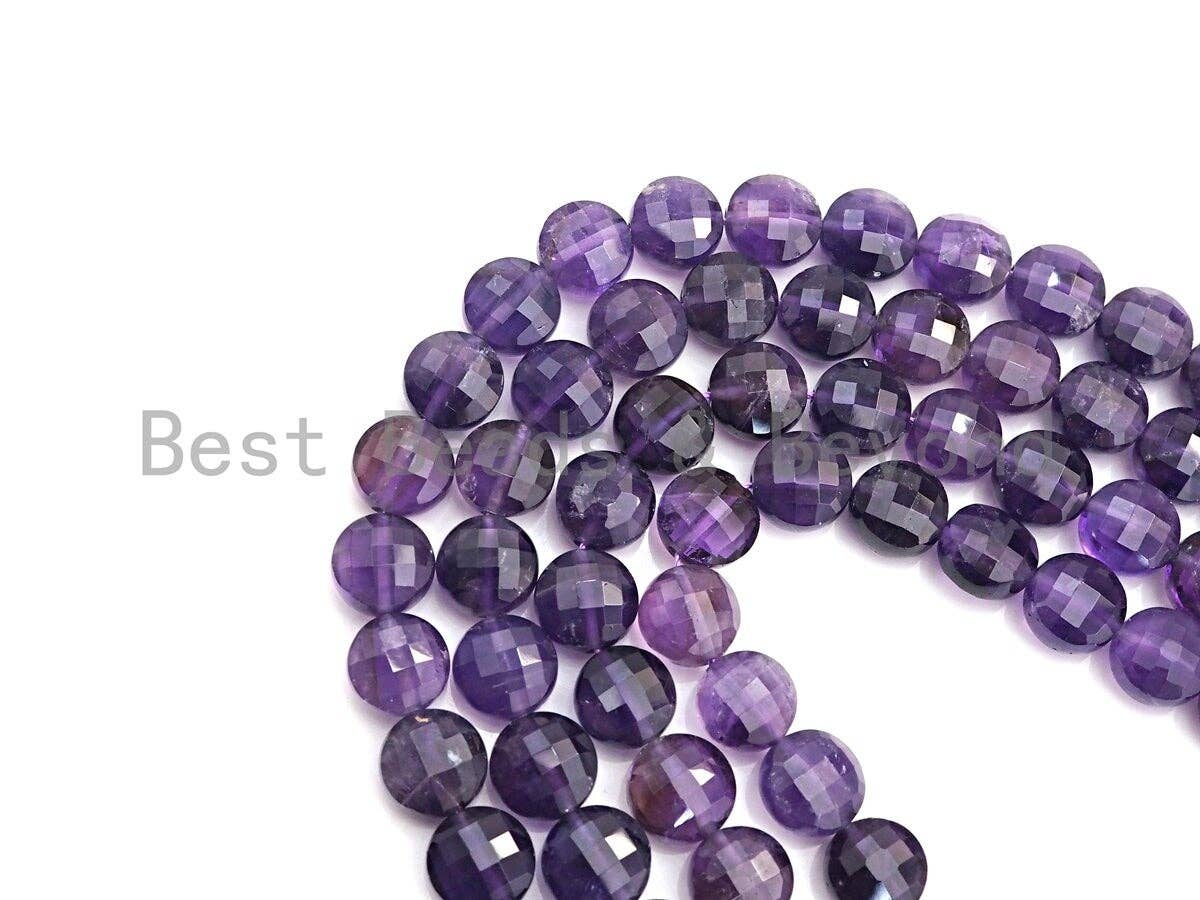 High Quality Natural Checkerboard Amethyst Coin Shape Beads,Turtle Face Cut 10mm Amethyst Coin Beads, 16" Full strand, sku#UA55