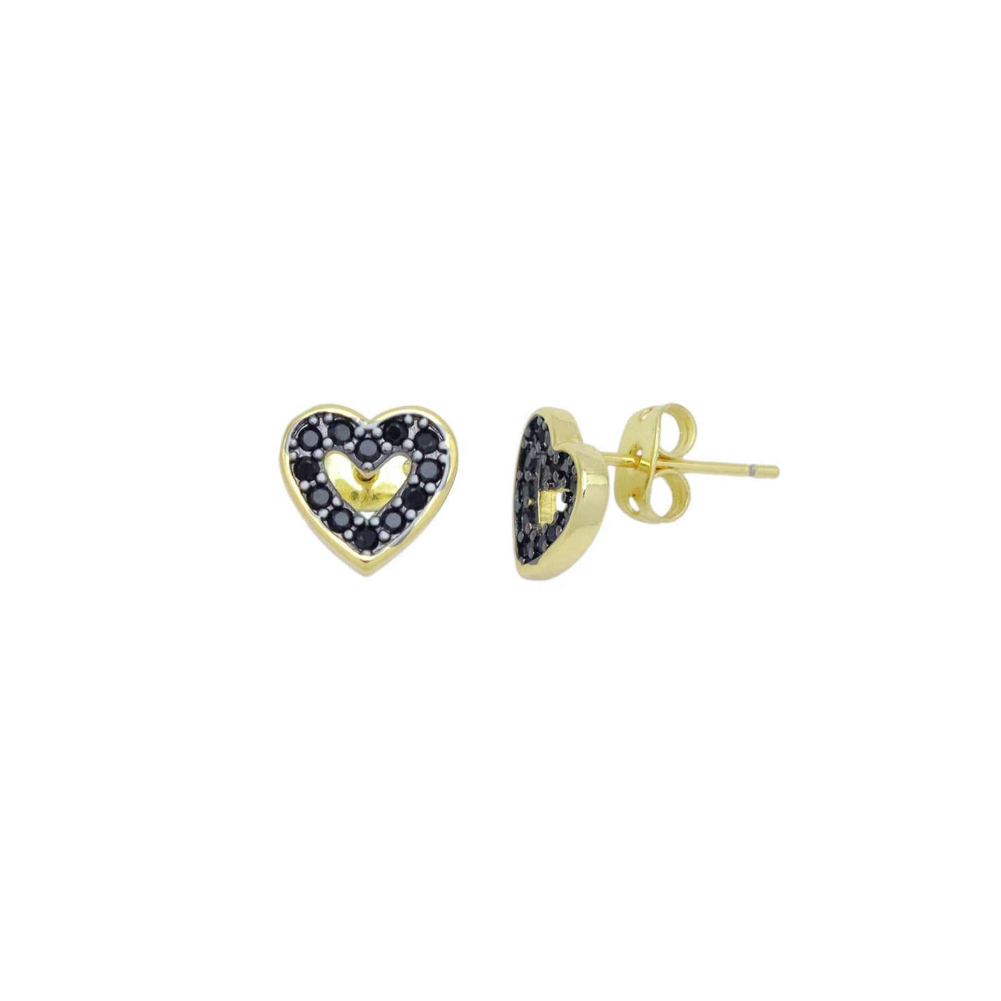 Black CZ Hollow out Heart Stud Earrings, Sku#LK1003
