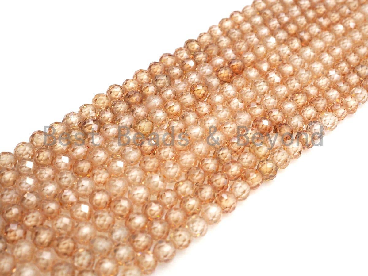 2mm/3mm/4mm High Quality Sparkly Cubic Zirconia Beads, Faceted Sparkly Peach Color beads, 15.5inch full strand, SKU#U913