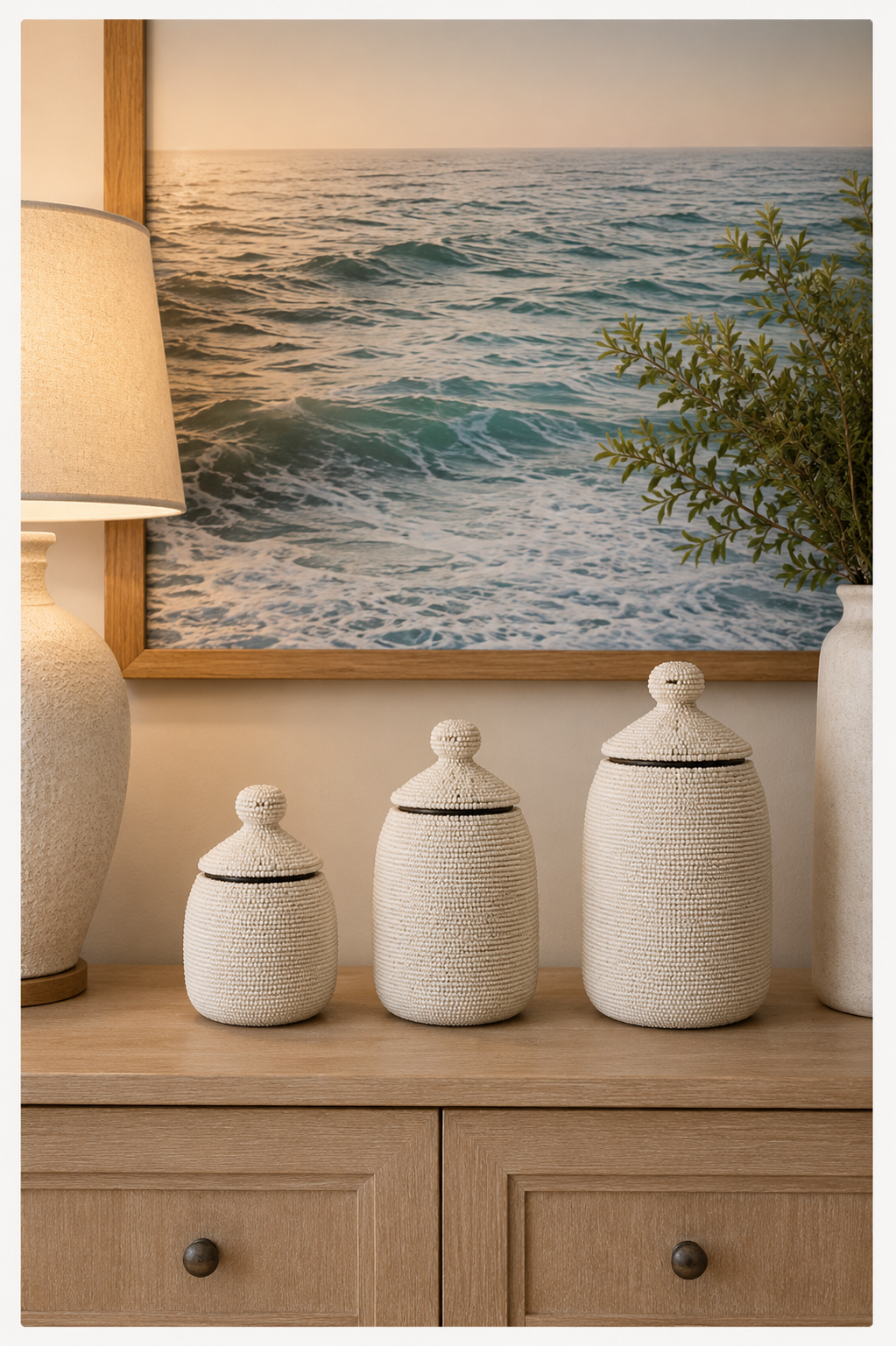Beaded Wooden Jar Set/3 pcs