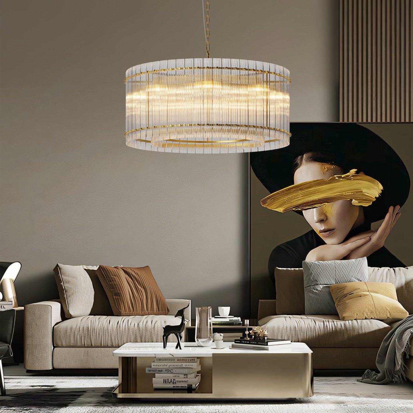 37" Modern Gold Round Chandelier