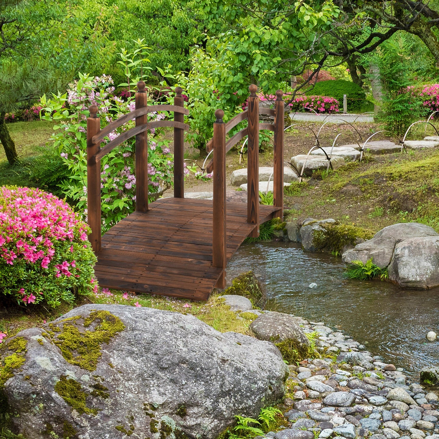 Outsunny 7.5' Fir Wood Garden Bridge Arc Walkway