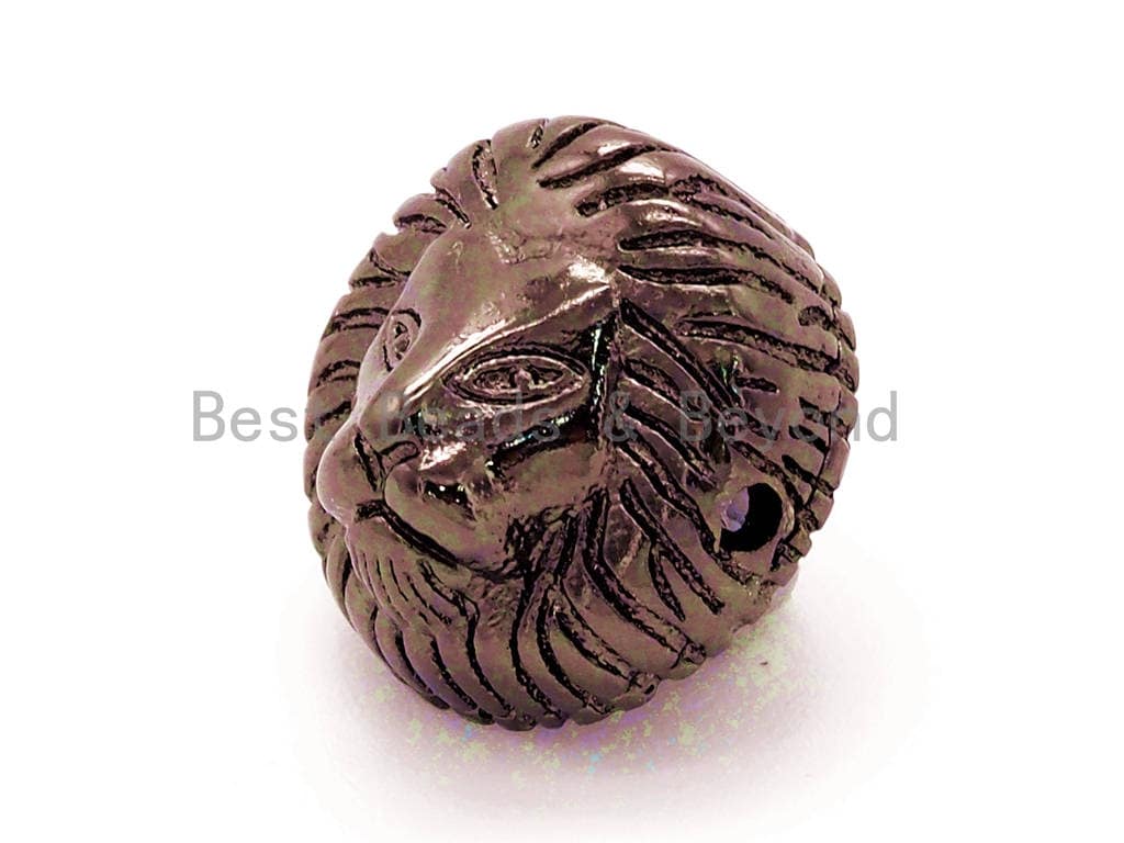 CZ Micro Pave 13mm Lion Head Animal Beads,CZ Spacer Beads in Gold Black Silver Rose Gold Finish,Men's Jewelry Findings, 1pc/2pcs sku#G175