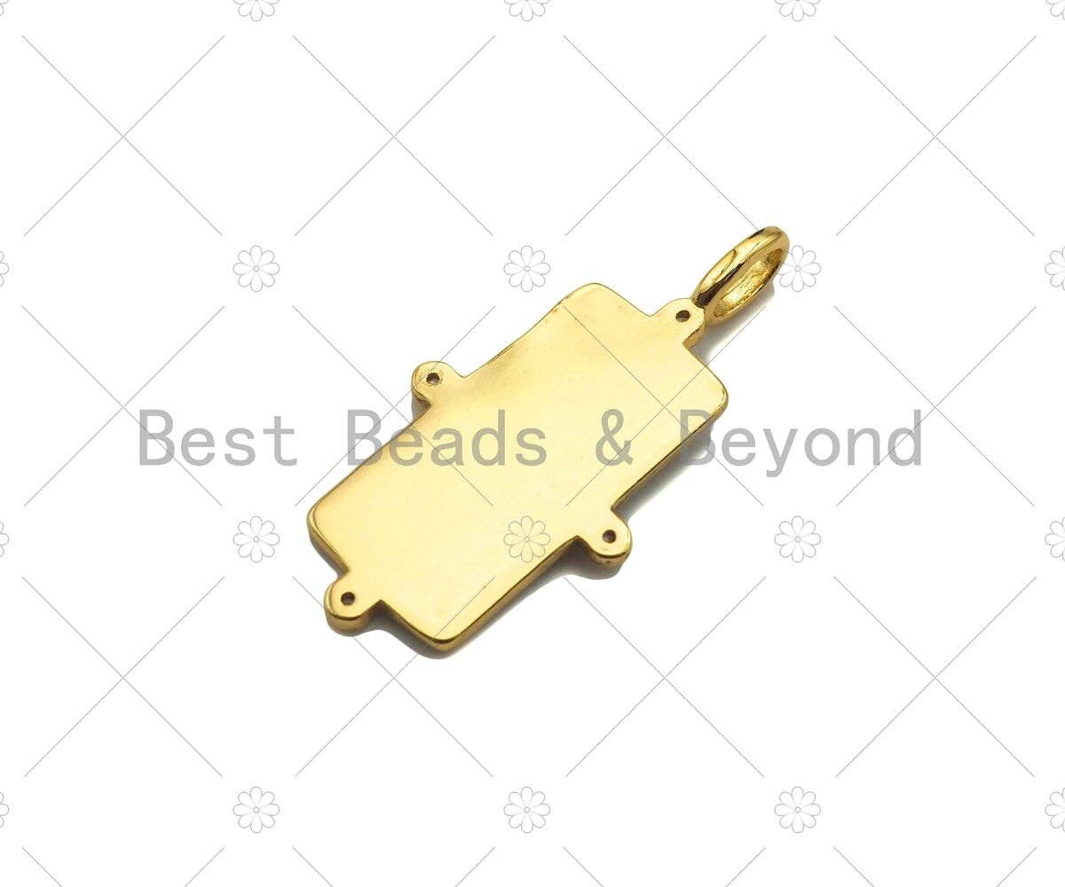 Heart Star Pattern On Rectangle Shape Pendant/Charm,18K Gold Filled Medallion Charm, Necklace Bracelet Charm Pendant,16x34mm,Sku#Z1379