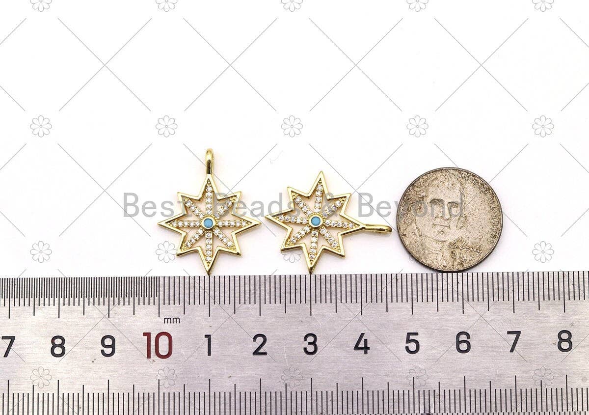 CZ Micro Pave North Star Shape Pendant, 18K Gold Filled Star Charm, Necklace Bracelet Charm Pendant, 25x21mm,Sku#LK496