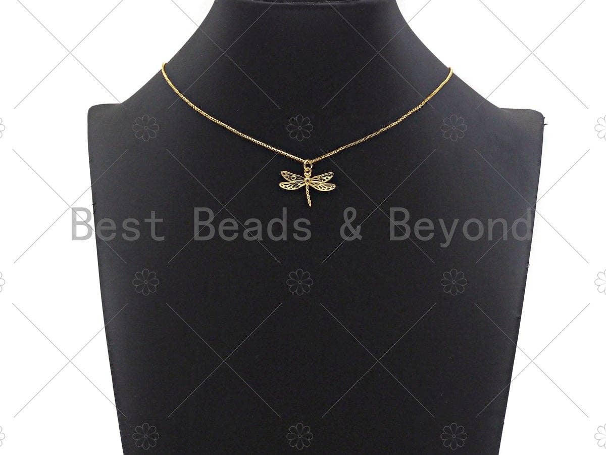 CZ Micro Pave Dragonfly Shape Pendant/Charm,Dragonfly  Cubic Zirconia Pendant, Silver/Gold Tone,24x17mm,Sku#L316