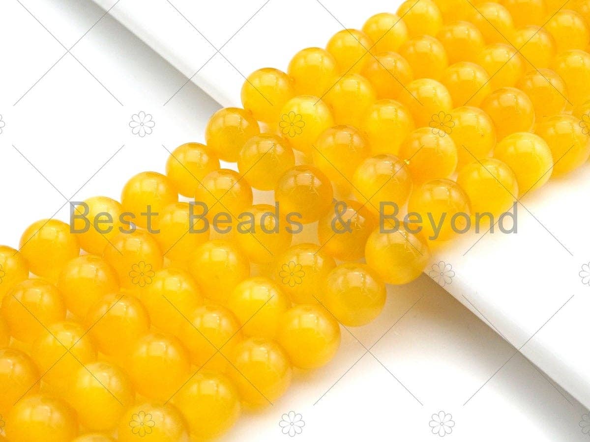 Cat's Eye Yellow/White Round Beads, UA160