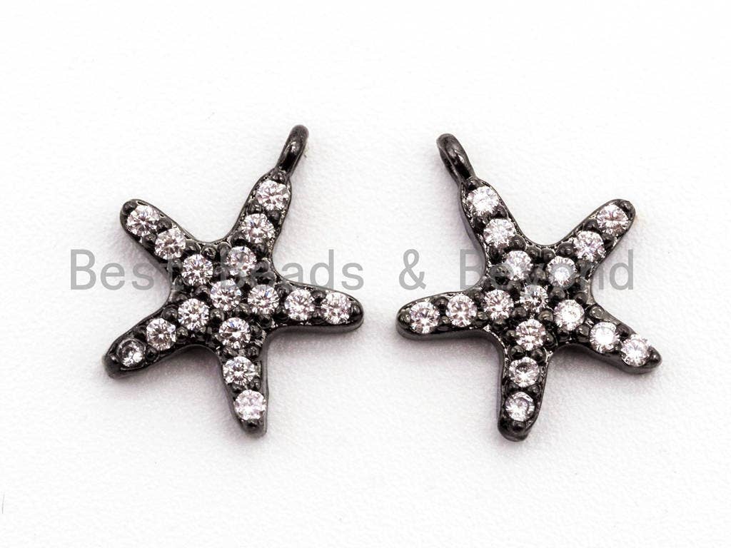 CZ Micro Pave Small Starfish Pendant/Charm, Cubic Zirconia Pendant in Gold Rose gold Black Silver, Fashion Jewelry Findings, 9x10mm, sku#B77