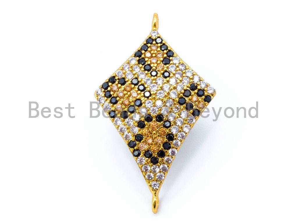 Diamond Shape Brown Dots Leopard Connector, CZ Pave Connector, Sku#E150
