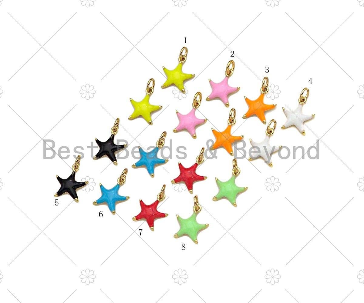 Gold Filled Colorful Enamel Starfish Shape Pendant, 18K Gold Filled Enamel Charm,Enamel Jewelry,9x10mm,Sku#B134