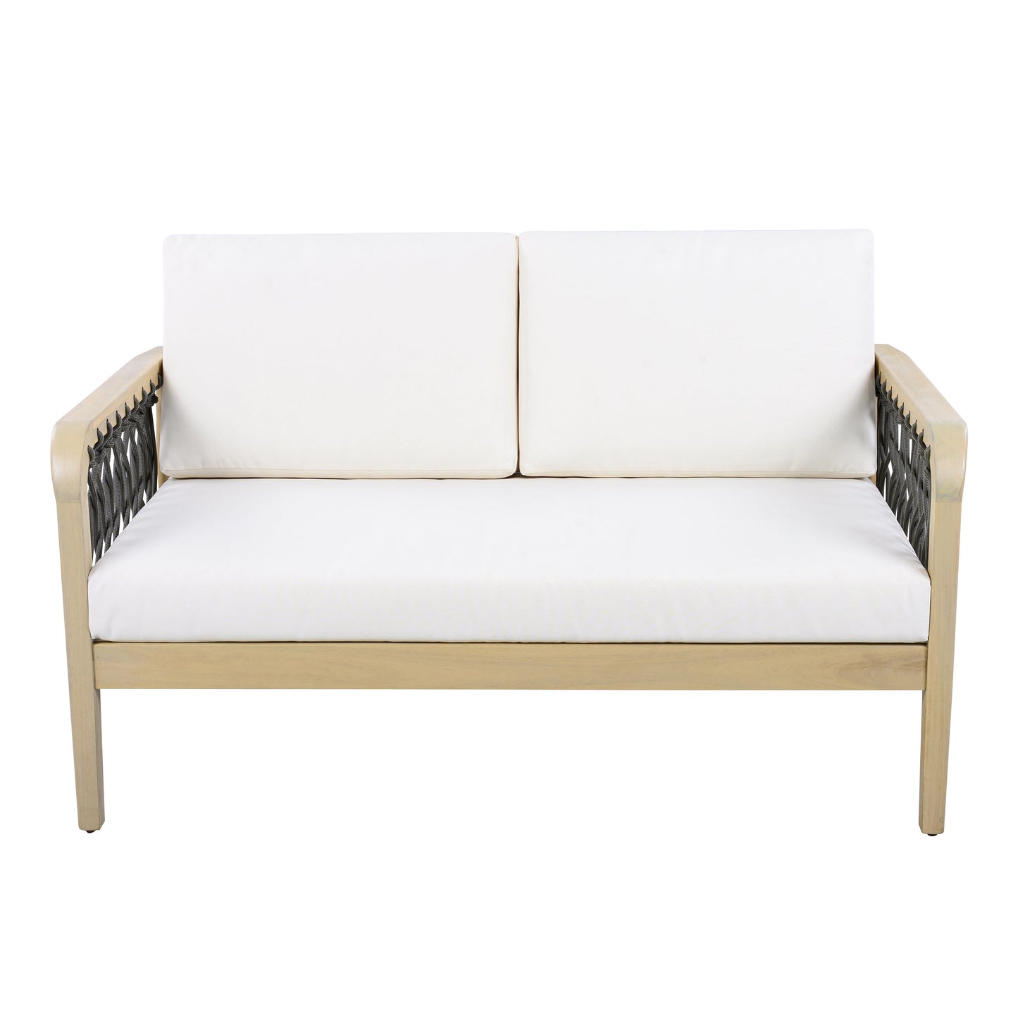 Outdoor Acacia Wood Loveseat & Coffee Table Set with Handwoven Rope
