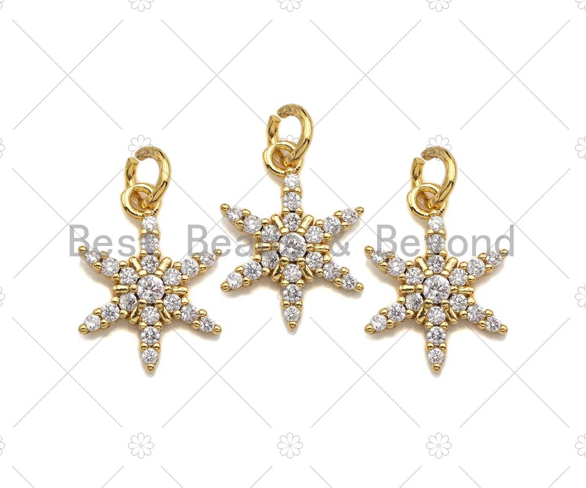 CZ Micro Pave Snowflake Charm/Pendant, Snowflake Shape Charm, Pave Pendant, Gold plated charm,12x16mm, Sku#LK111