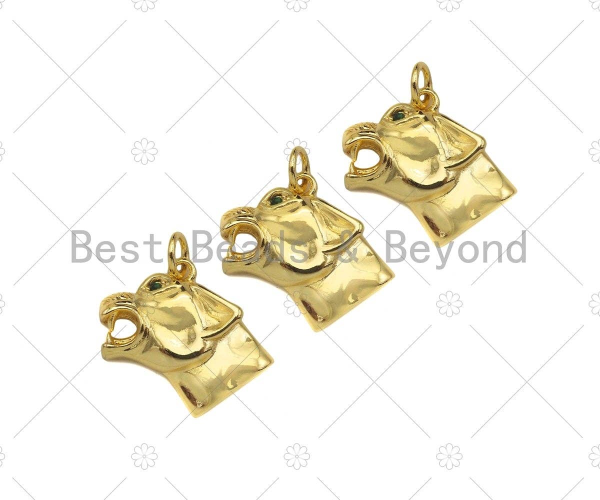 18K Gold Filled Wolf Head Shape Pendant, Green Micro Pave CZ Gold Filled Charm, Necklace Bracelet Charm Pendant, 16x14mm,Sku#Z1346
