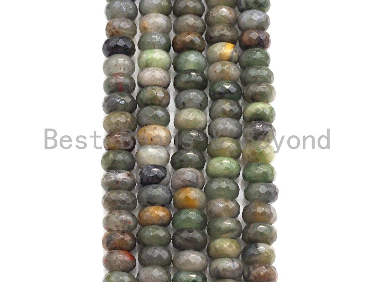 2mm Large Hole Natural Jade Beads, Rondelle Faceted 6x10mm/5x8mm, 8" Long Strands, sku#U710