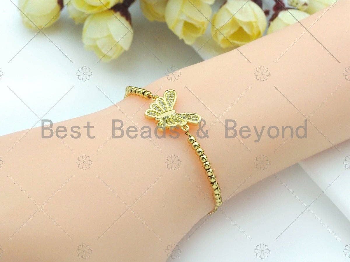 18K Gold Clear CZ Micro Pave Butterfly Connector, Sku#LK65