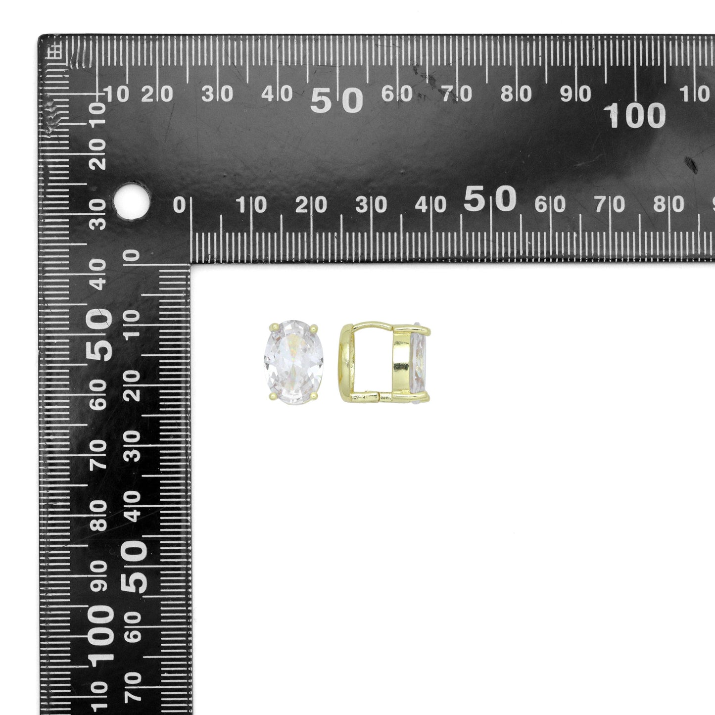 Gold Silver Big Oval CZ Stud Earrings, Sku#LX713