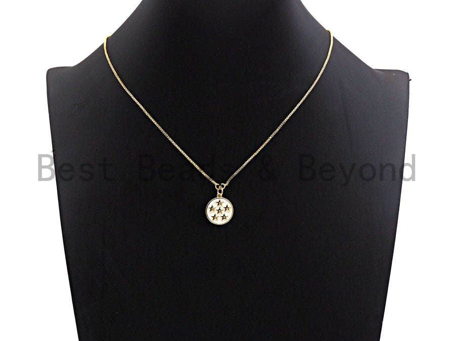 White Enamel Round Disc with Stars Charms Pendant, Enamel Pendant,Round Enamel, Gold/Silver/Rose Oil Drop jewelry Findings,16x20mm,sku#Z373