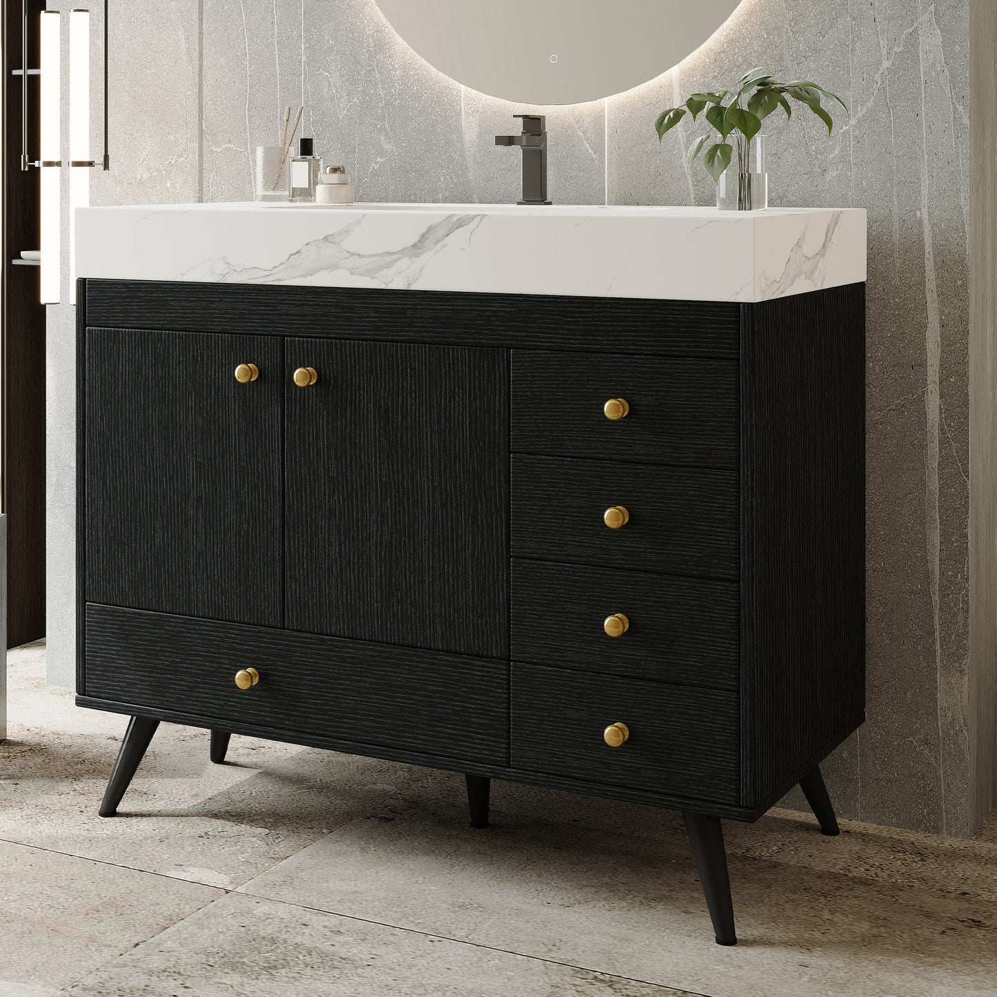 36" Freestanding Bathroom Vanity with Faux Marble Top
