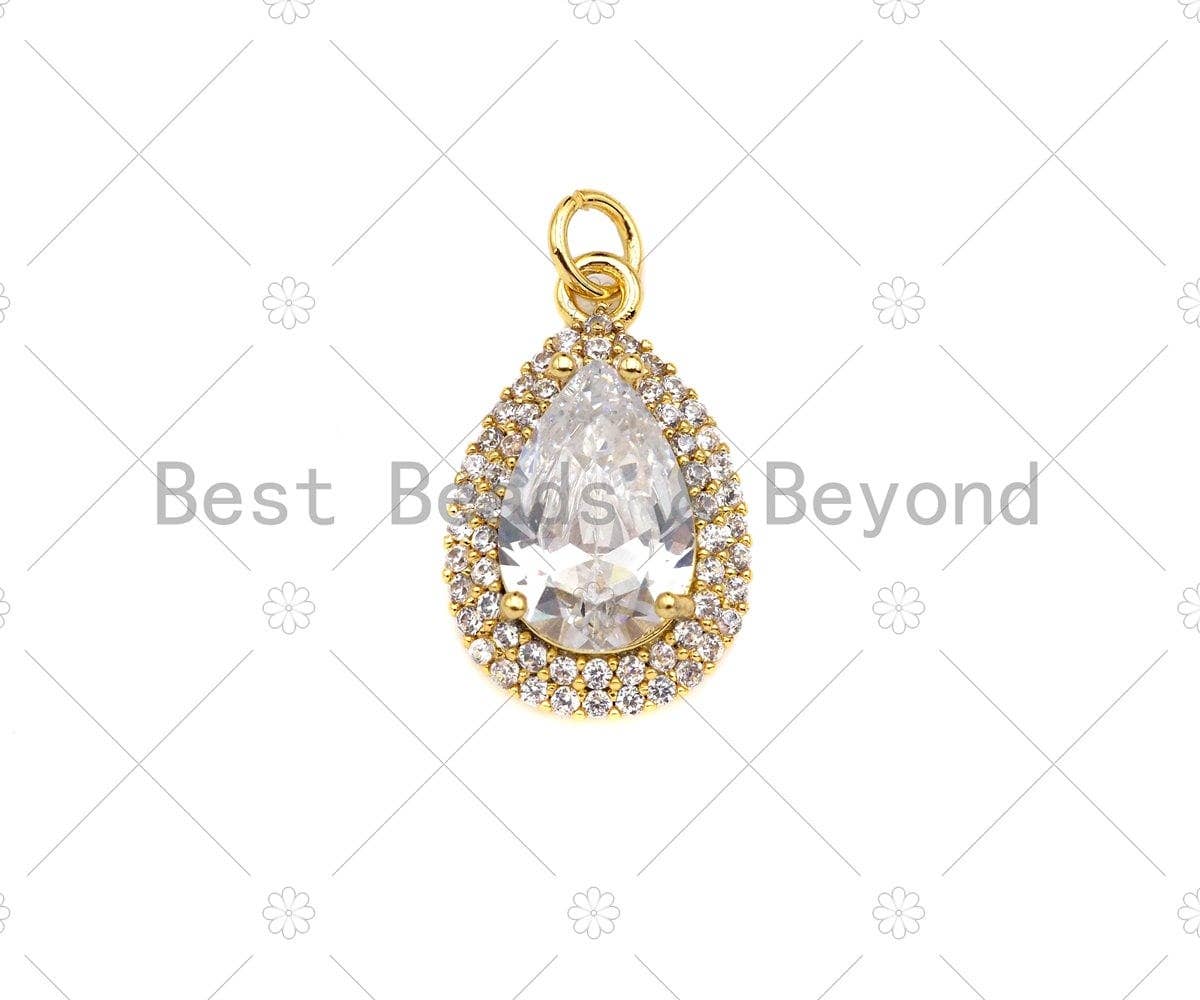 Gold Filled Big Colorful CZ Micro Pave Teardrop Shape Pendant, 18K Gold Filled Teardrop Charm, Necklace Bracelet Pendant,13x21mm,Sku#LK366