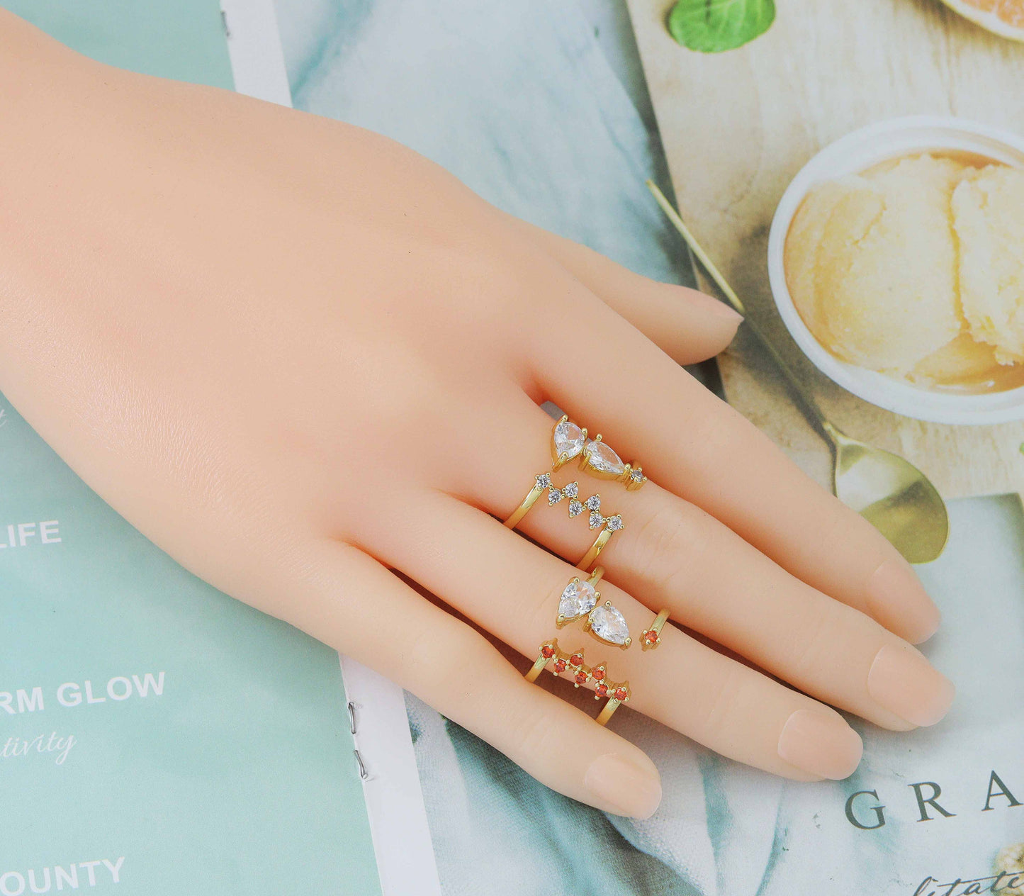 CZ Teardrop Open Ring, Sku#LX28