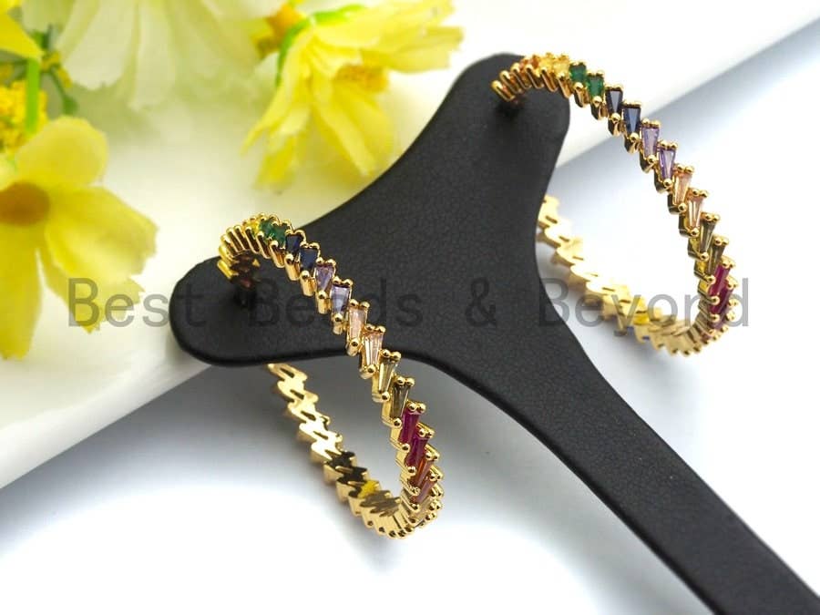 Colorful CZ Micro Pave Rainbow Large Hoop Earring, Gold Hoops earrings, Stud Earrings, Minimal earrings,4x40mm,sku#J127/LD456