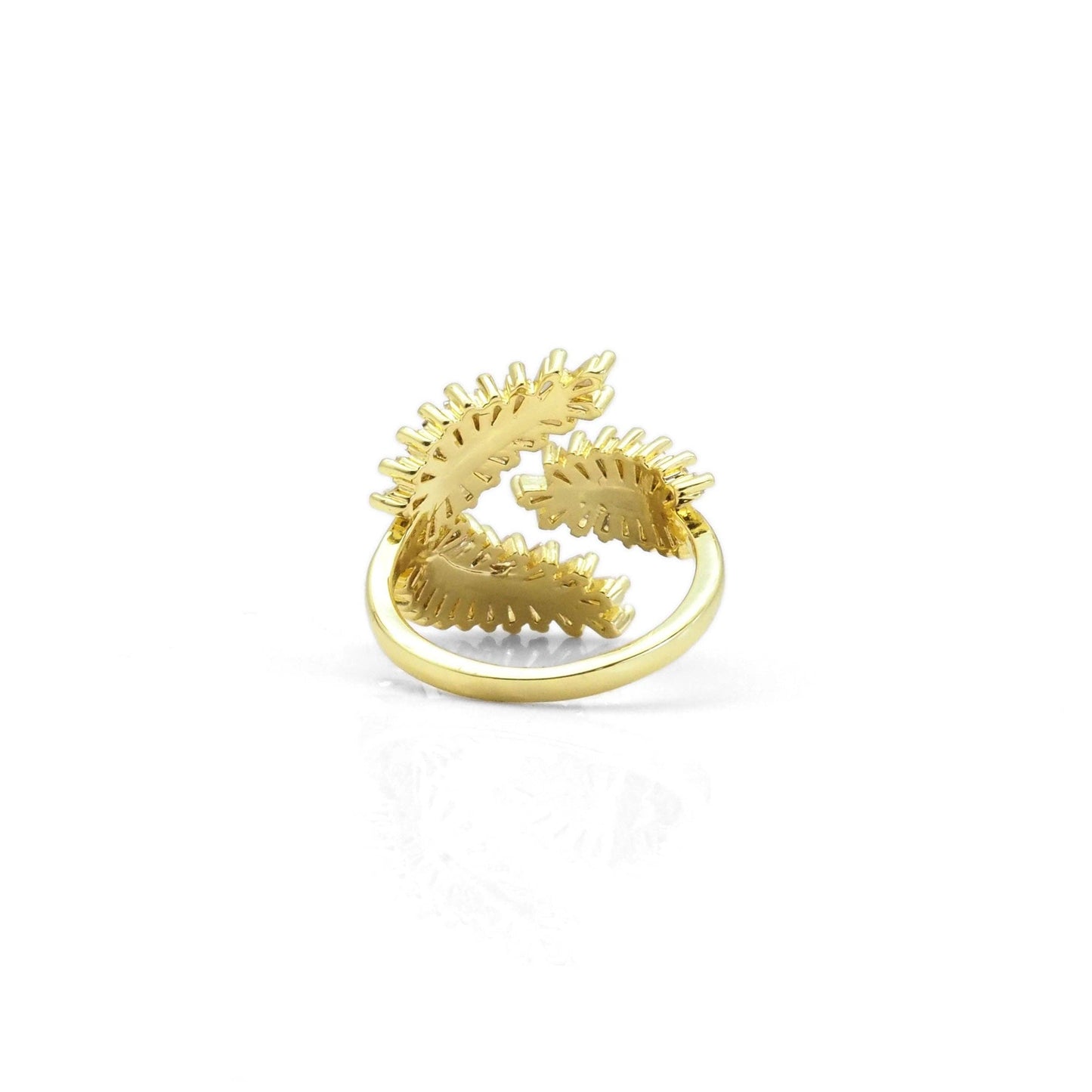 Gold Baguette CZ  Feather Leaf Ajustable Ring, Sku#LX255