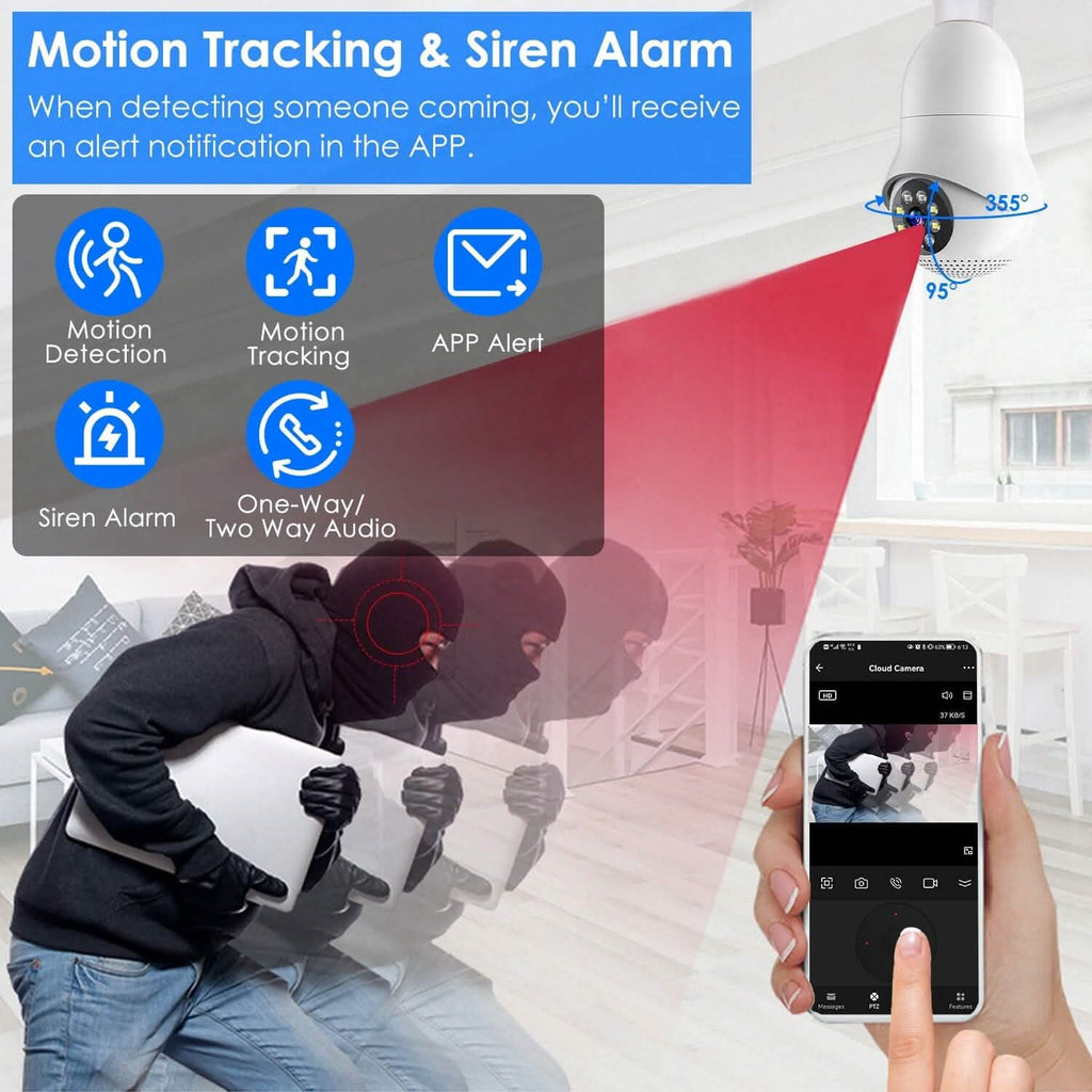 E27 WiFi Bulb Camera 1080P FHD WiFi IP Pan Tilt Security Surveillance Camera