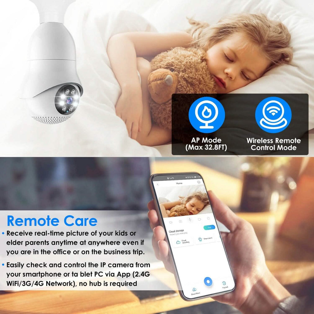 E27 WiFi Bulb Camera 1080P FHD WiFi IP Pan Tilt Security Surveillance Camera