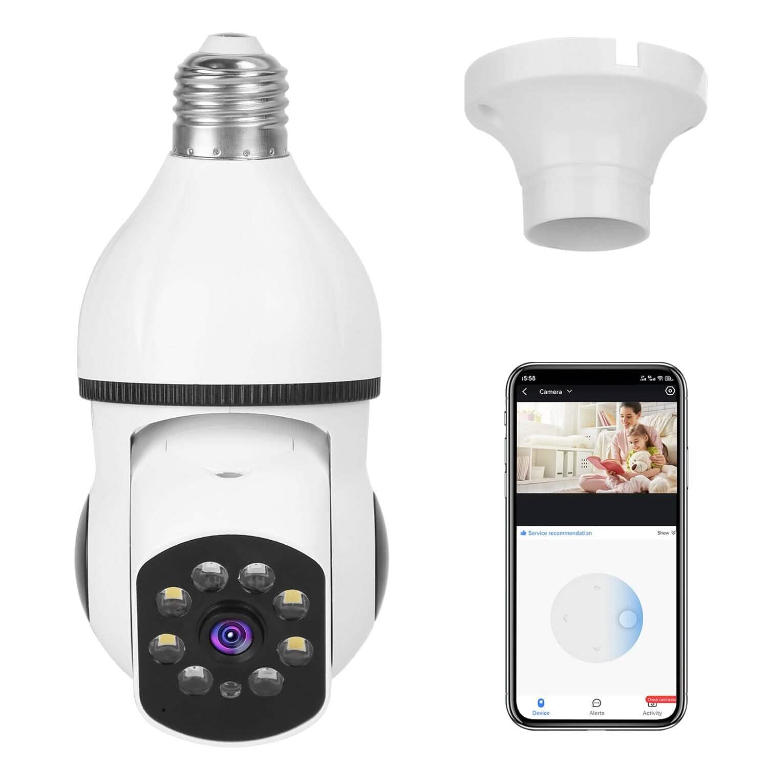 Caméra Ampoule WiFi E27 1080P FHD WiFi IP Panoramique/Inclinable Surveillance Sécurité avec Audio Bidirectionnel et Vision Nocturne Couleur