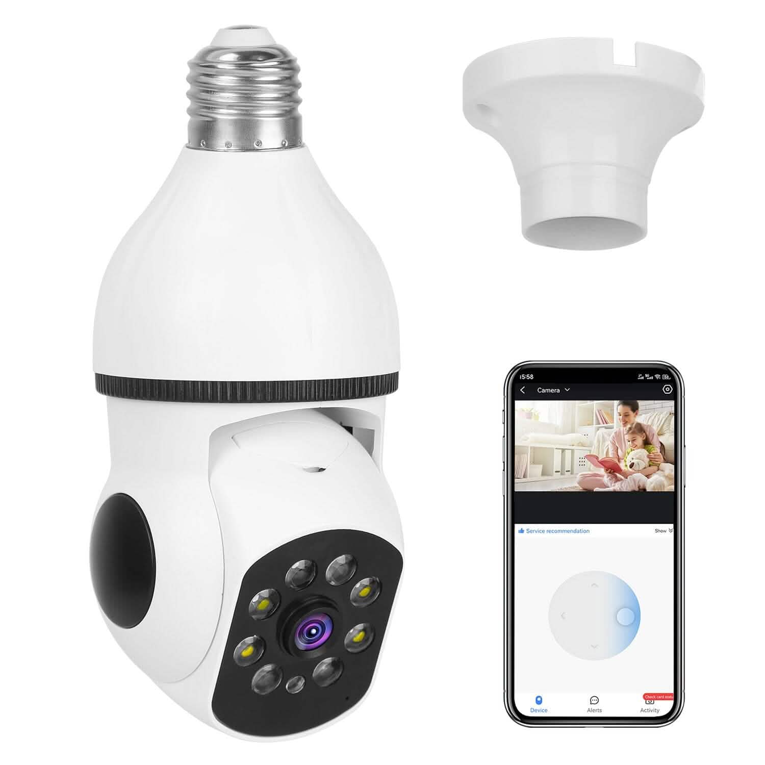 Caméra Ampoule WiFi E27 1080P FHD WiFi IP Panoramique/Inclinable Surveillance Sécurité avec Audio Bidirectionnel et Vision Nocturne Couleur
