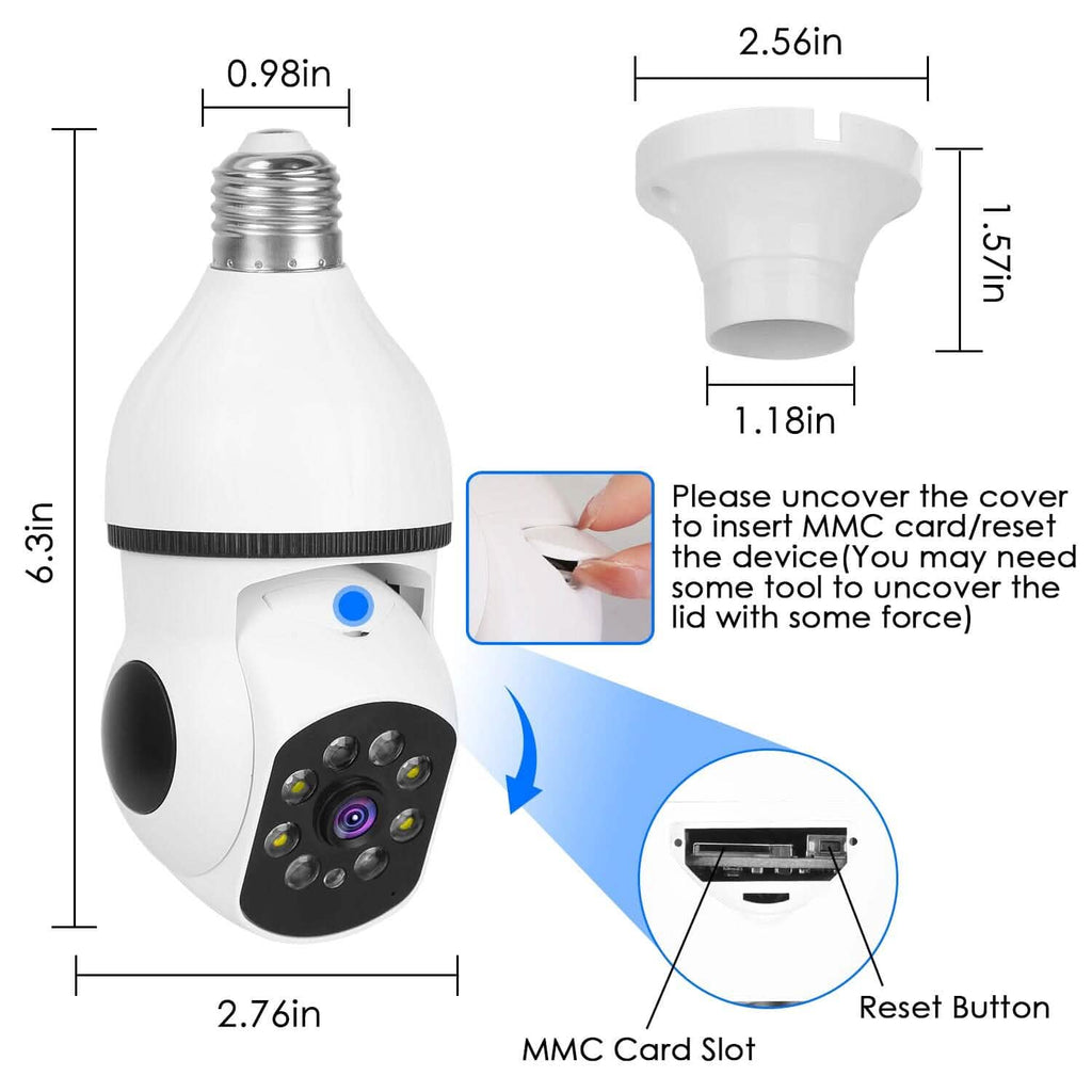 Caméra Ampoule WiFi E27 1080P FHD WiFi IP Panoramique/Inclinable Surveillance Sécurité avec Audio Bidirectionnel et Vision Nocturne Couleur