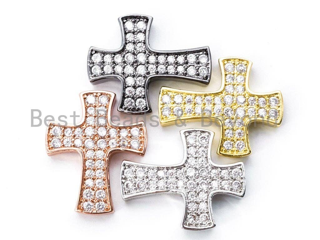 CZ Micro Pave Cross Link Connector, Cubic Zirconia Spacer Beads, 23x19mm, sku# E129C