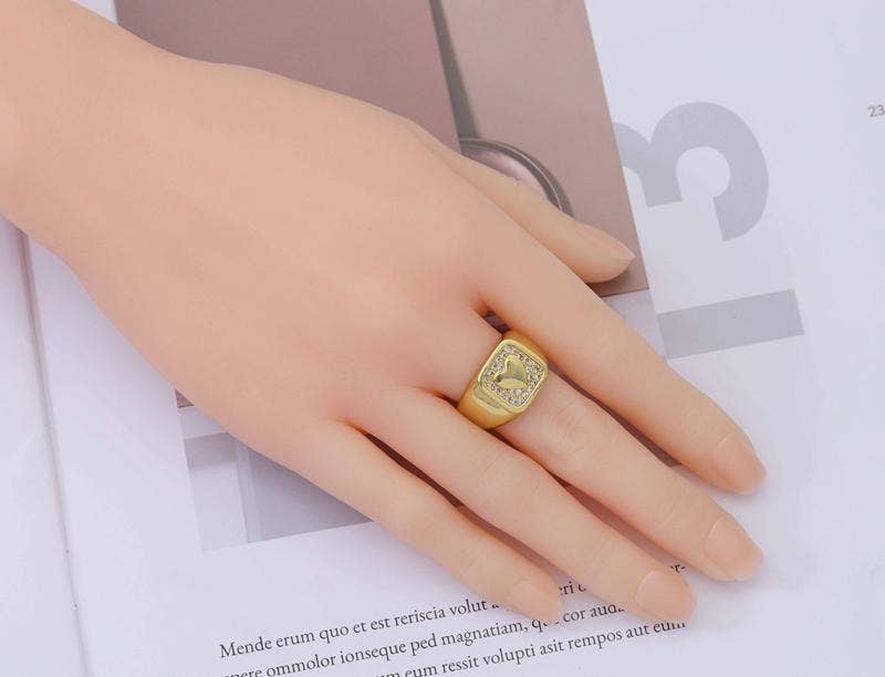 CZ Heart On Square Adjustable Ring, Sku#JL105