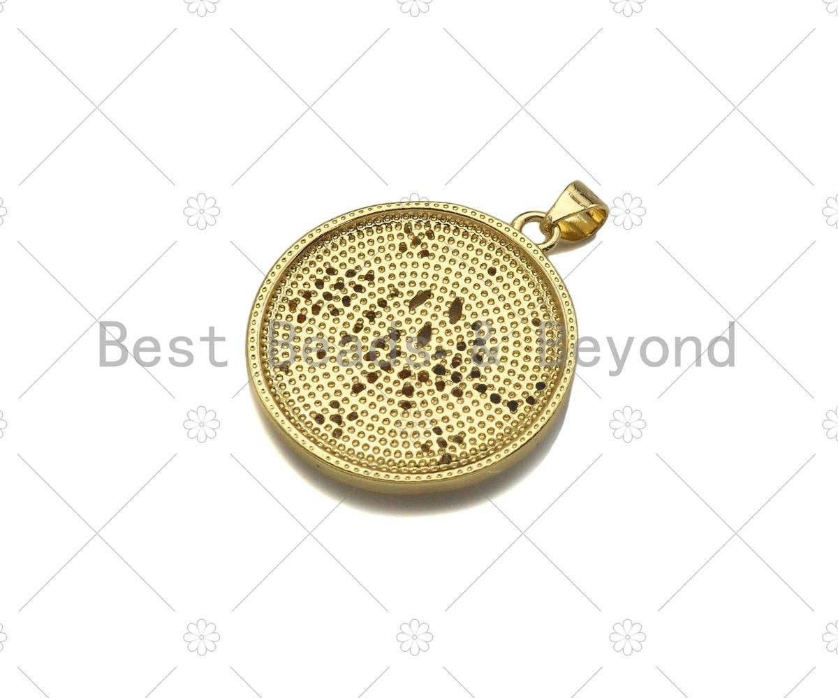 Colorful CZ Micro Pave Bee/Elephant/Butterfly On Round Coin Pendant,18K Dainty Gold Medallion Charm,Necklace Bracelet Charm,24x27mm,Sku#JL31