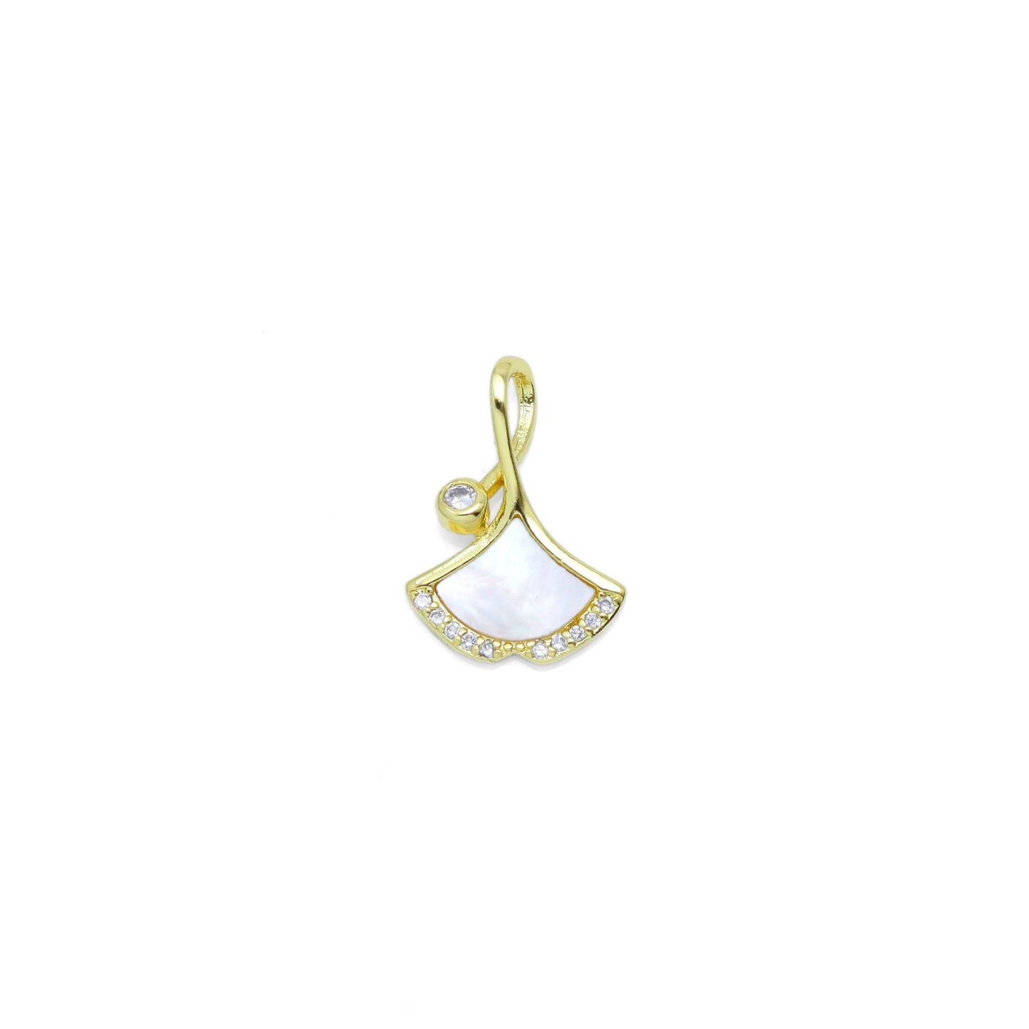 CZ Pave Ginkgo Leaf Shape Mop Charm Pendant, Sku#LK958