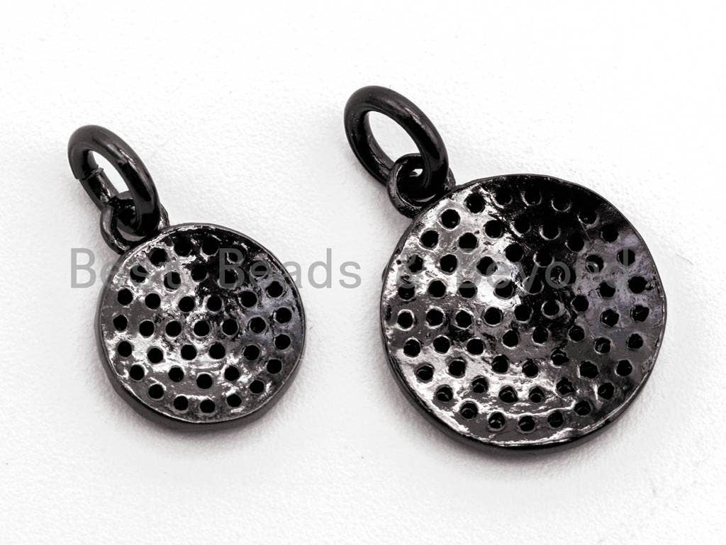 Black CZ Pave On Black Micro Pave Coin Charm, Round Disc Pave Charm, Pave Dangle Charms,11x13/8x10mm, Sku#F365