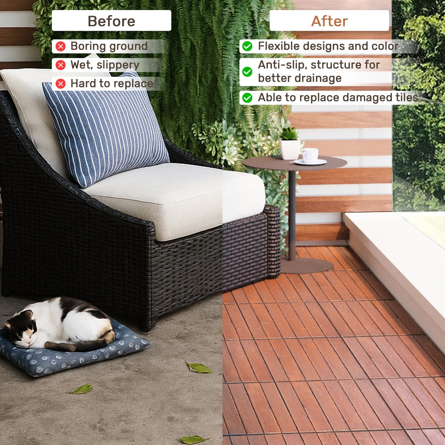 10 PCS Interlocking Deck Tiles Striped Pattern