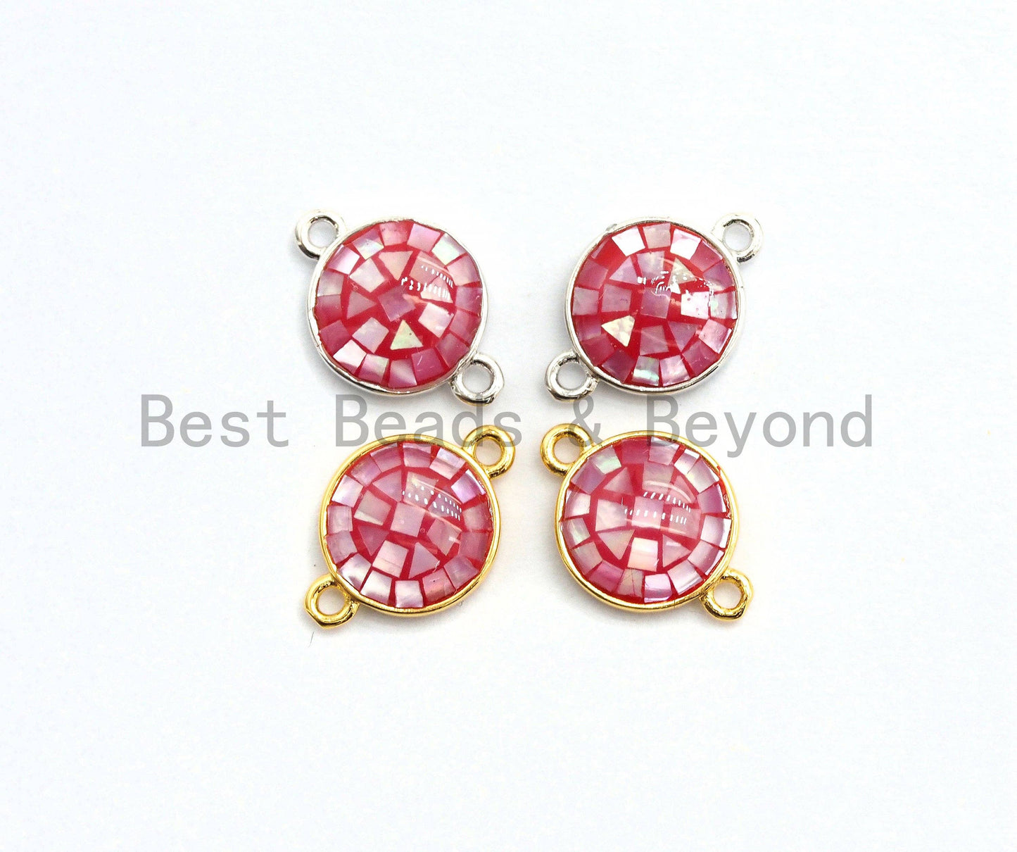 100% Natural Hot Pink Shell Round Connector with Gold/Silver Plated Edging, Fuchsia Spacer Connector, Shell Charm, 10x15mm,SKU#Z283