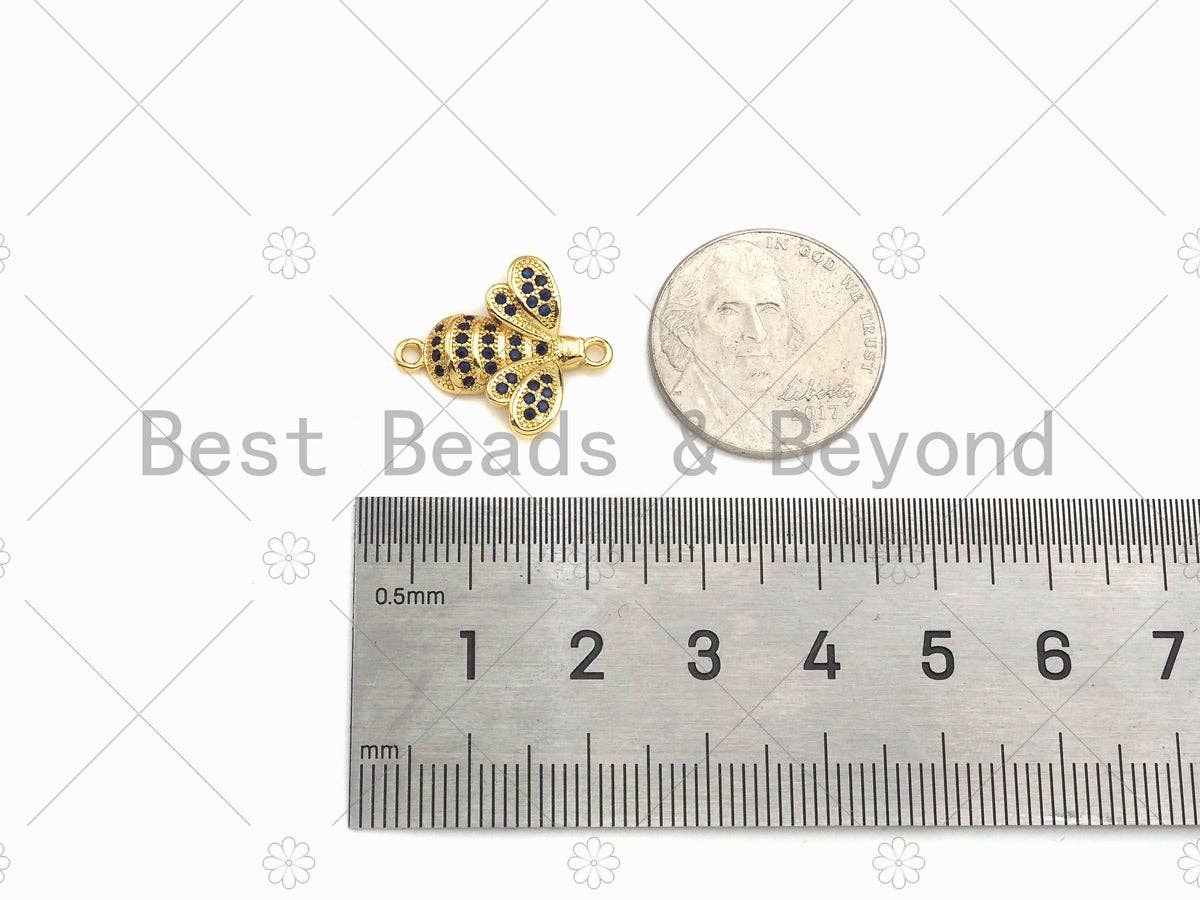 Colorful CZ Micro Pave 3D Bee Shape Connector, 18K Gold Charm, Necklace Bracelet Connector,17x19mm,Sku#LK318